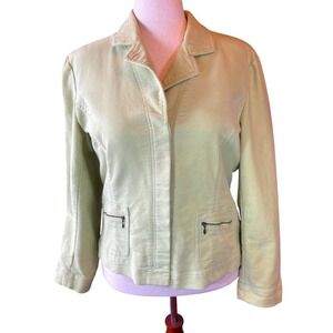Talbots Blazer Sage Green Stretch Cotton Zip Pockets Size 16